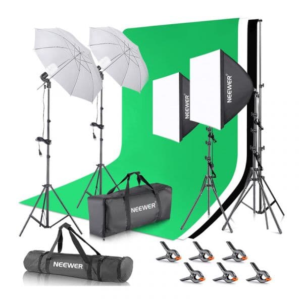 Andoer Kit Estúdio Fotografia 3 Fundos Algodão 1,8x2,8 com Iluminação