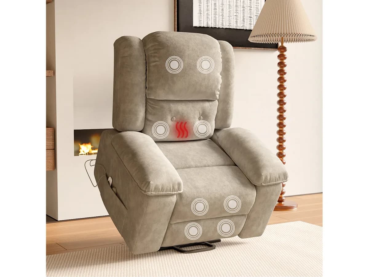 Cadeira de Massagem Elétrica, Cadeira Relax com 8 Zonas de Massagem Potentes e 2 Pontos de Calor, Repouso de Pés, Bolsos, Marrom