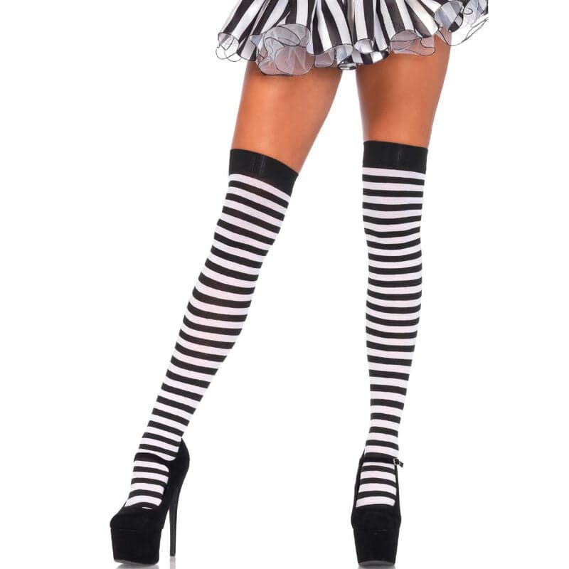 Leg Avenue Meias Altas Riscas Pretas/brancas