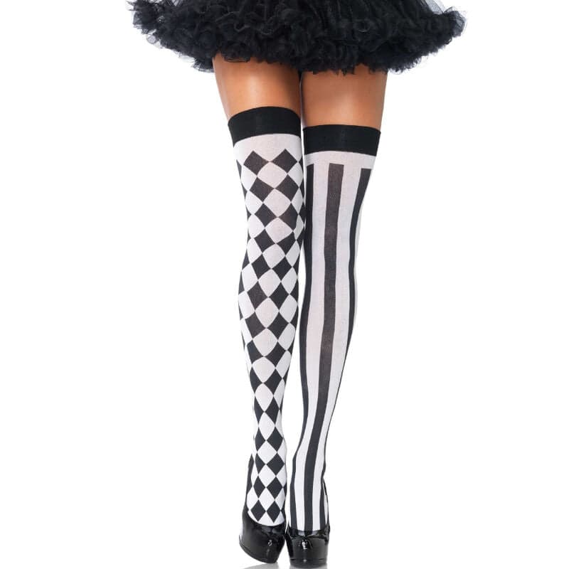Leg Avenue Meias Altas Arlequin Pretas/brancas