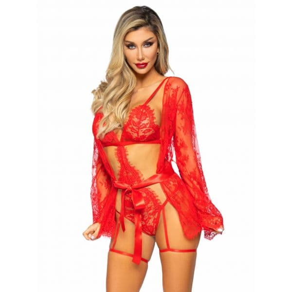 LEG AVENUE SETS Conjunto Robe Dendy Liga Vermelho M