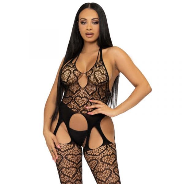 Leg Avenue Bodystocking de Red com Tirantes Tamanho Nica Negro