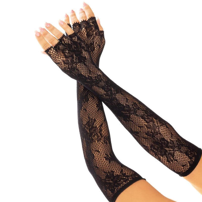 Leg Avenue Luvas sem Dedos da Rede Floral Pretas