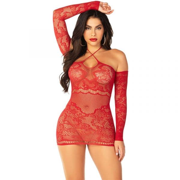 Leg Avenue Mini Vestido de Malha Manga Comprida Vermelho Tamanho Único