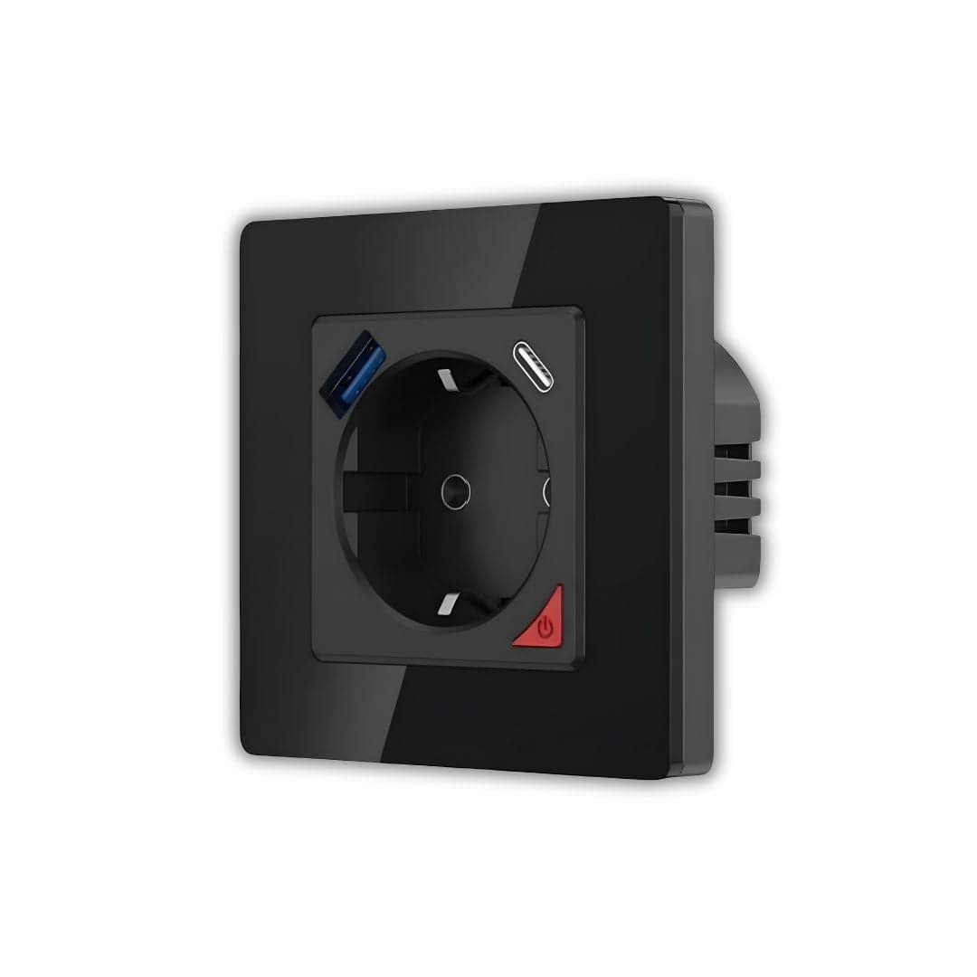 Tomada Inteligente Embutida 16A 3500W WiFi + USB-C e USB-A Smartify - Preto