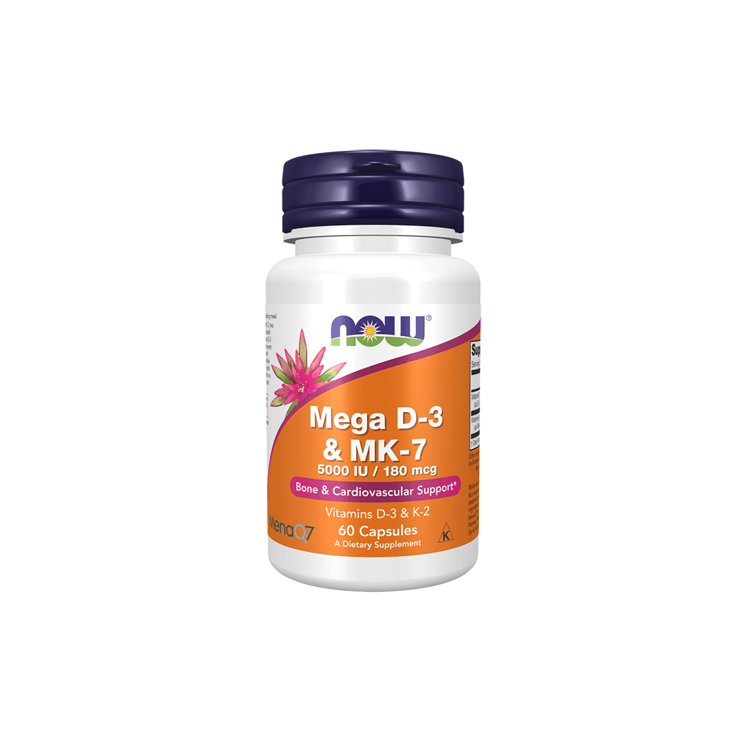 Mega Vitamina D3 5000ui & MK-7 180mcg - 60 Cápsulas - Now Foods