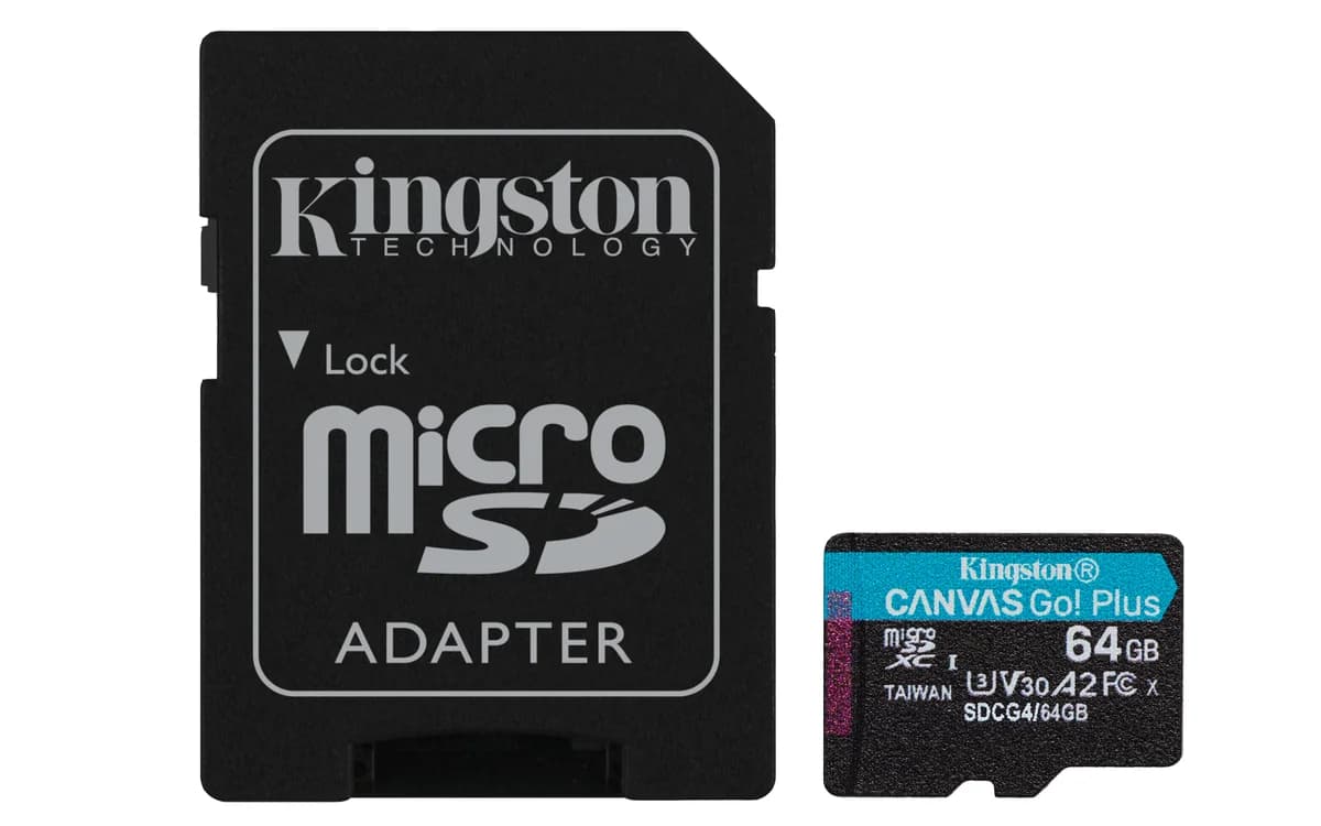 Kingston 64GB Canvas Go! Plus Gen4 MicroSDXC UHS-I U3 V30 A2 200MB/s com Adaptador