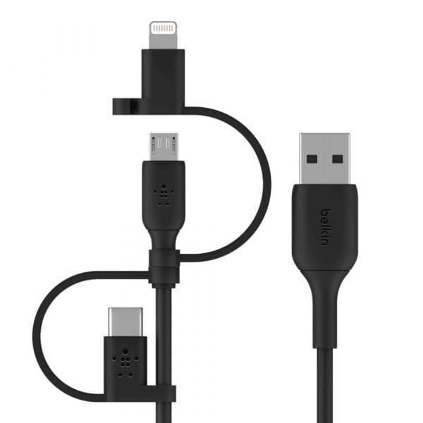 Belkin CAC001BT1MBK Cabo Universal Carregamento Rápido USB-A para Micro-USB, Lightning e USB-C 1m Preto