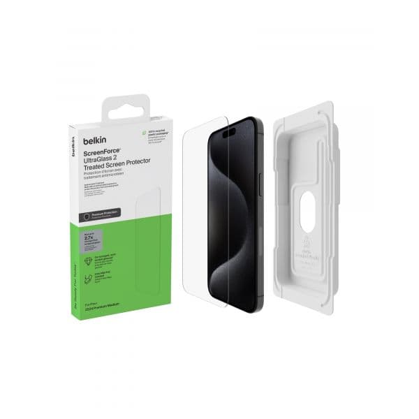 Belkin ScreenForce UltraGlass2 Screen Protector para Apple iPhone 16 Pro, Black