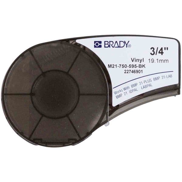 Brady M21-750-595-BK Fita de Etiquetas Vinil Texto Branco sobre Fundo Preto 19,1mm x 6,40m