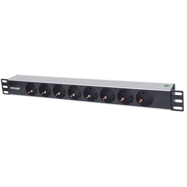 Intellinet 714037 / 207157 Power Strip Rackmount 8-Way Alemão com Indicador LED 1.5U 19" Preto