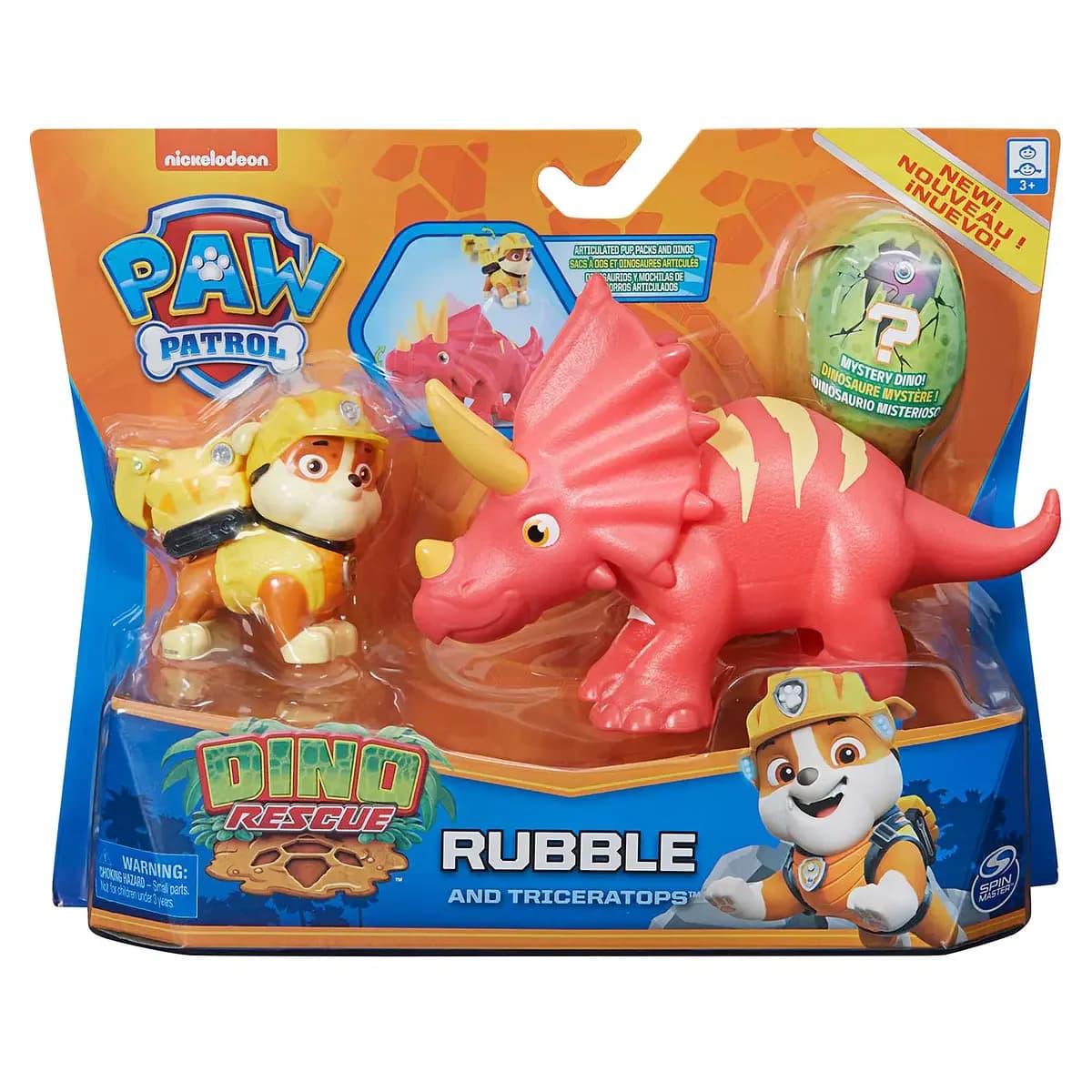 Patrulha Pata Dino Rescue - Figura Rubble + Triceratops