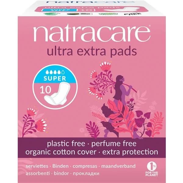 Natracare Pensos Algodão Bio Extra Fino Alas Super Bio 10 Unidades