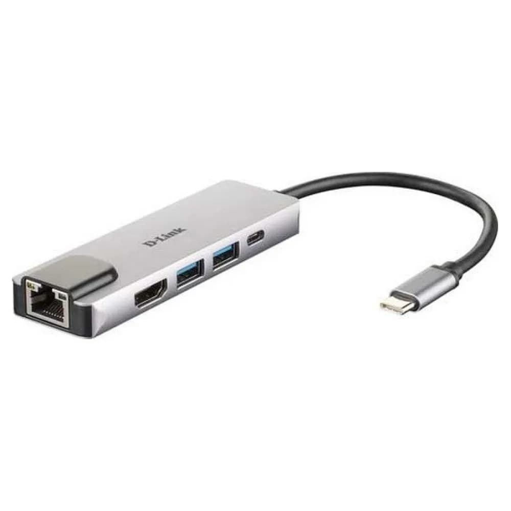 D-Link USB C Macho > 2 x USB 3.0 Tipo A Femea + 1 x HDMI + 1 Ethernet Gigabit + 1 x USB-C (até 60W) - DUB-M520