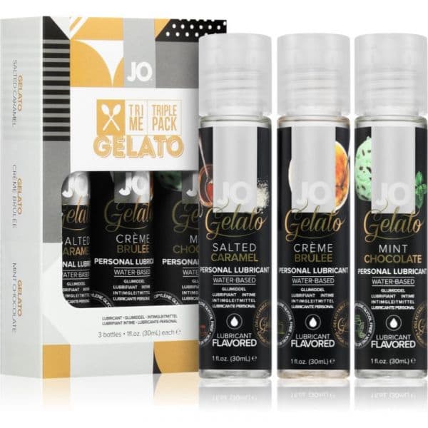 System Jo Tri-me Triple Pack Gelato Conjunto de Géis Lubrificantes (com Sabor)