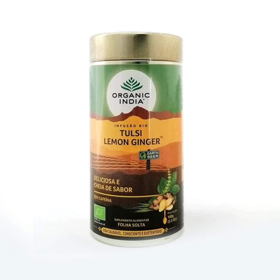 Infusão Tulsi Lemon Ginger Folha Solta Lata 100gr Organic India