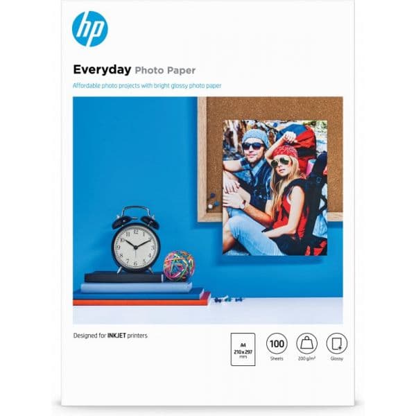 HP 100 un. Fls Papel Fotográfico A4 Everyday Brilhante 200g Branco - Q2510AX2