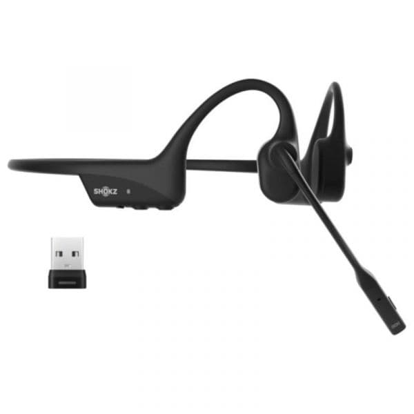 Shokz OpenComm 2 UC Bluetooth Knochenschall USB-A Preto com Dongle e Upgrade Acessórios
