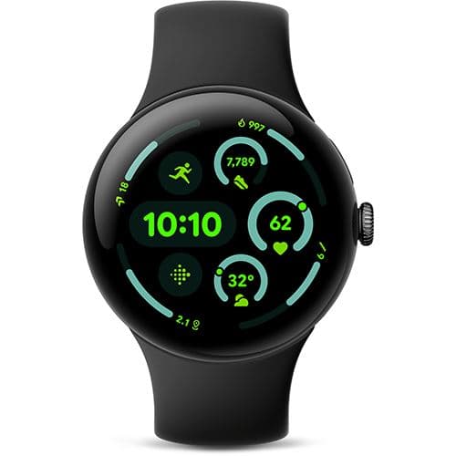 Google Pixel Watch 3 45mm Matte Black Aluminum Case / Obsidian Active Band