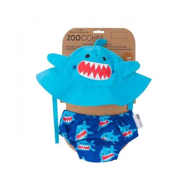 Zoocchini Conjunto Fralda Natação + Chapéu Tubarão 6-12M