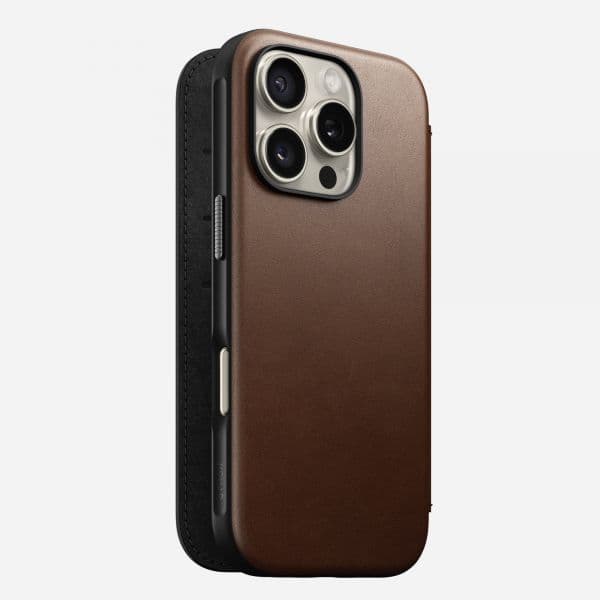 Nomad Goods Capa Folio Couro para iPhone 16 Pro Brown