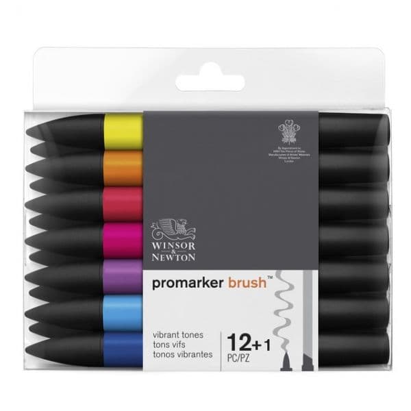 Winsor & Newton 12 un. Marcadores com Misturador Brushmarker Tons Vibrantes