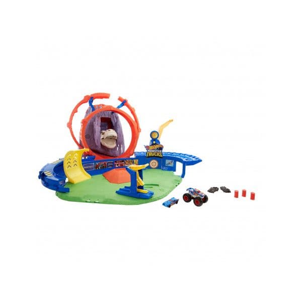 Mattel Hot Wheels Pista de Carros Monster Trucks T-Rex Vulcão Arena