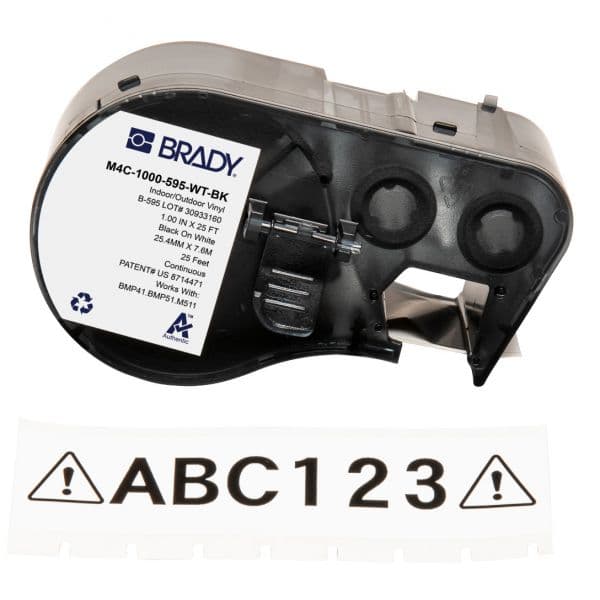 Brady M4C-1000-595-WT-BK Fita de Vinil Preto sobre Branco 25,4mm x 7,62m