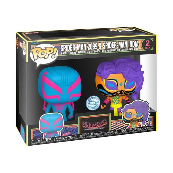 Funko POP! Marvel: Spider-Man: Across the Spider-Verse - Spider-Man 2099 and Spider-Man India (Black Light) #2Pack