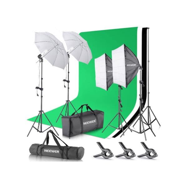 Neewer Kit Estúdio Fotografia 3 Fundos Algodão 3x6 com Iluminação