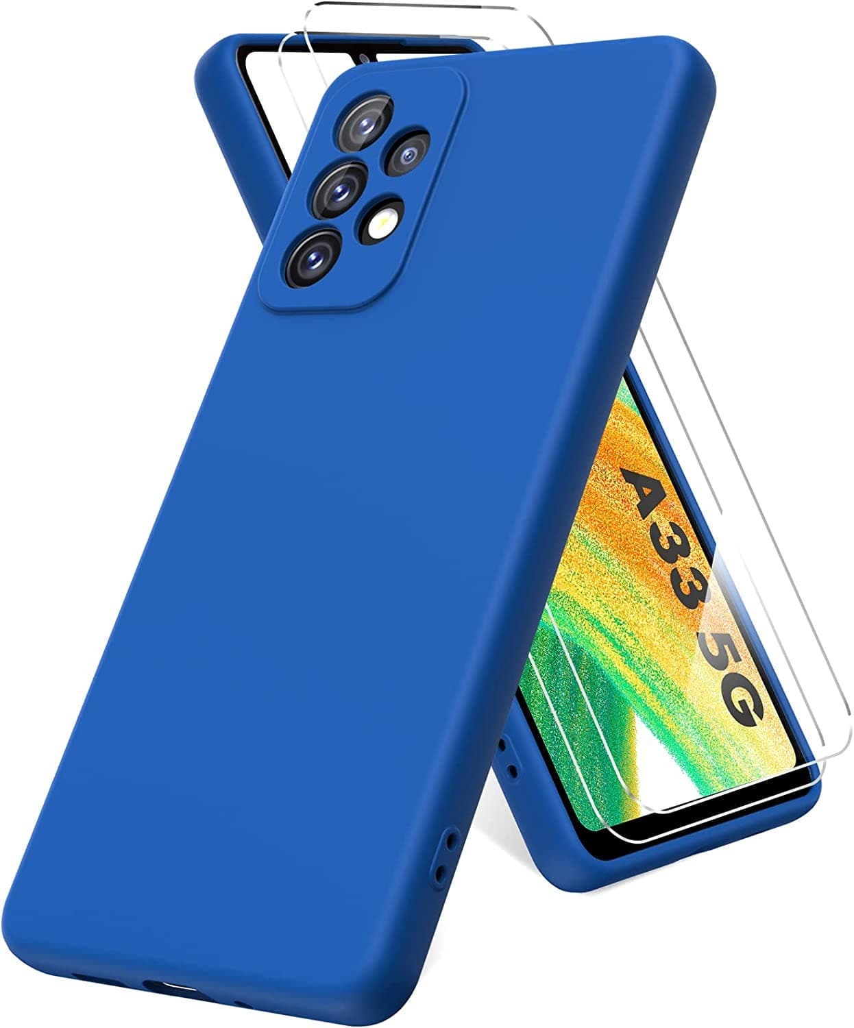 Capa Silicone Azul Samsung Galaxy A33 5G com 2 películas vidro temperado