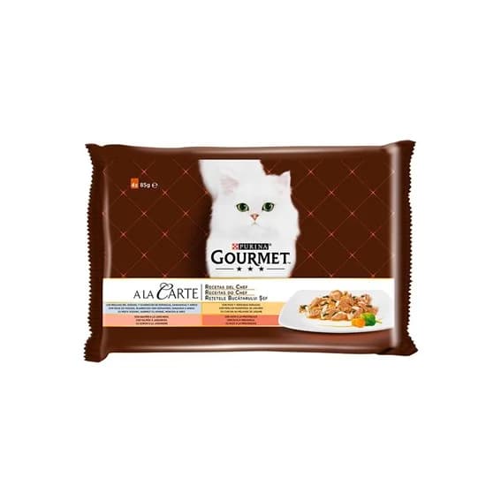 Ração Húmida Purina Gourmet A La Carte Receitas do Chefe Peixe Salmão Peru & Pato 4x 85g