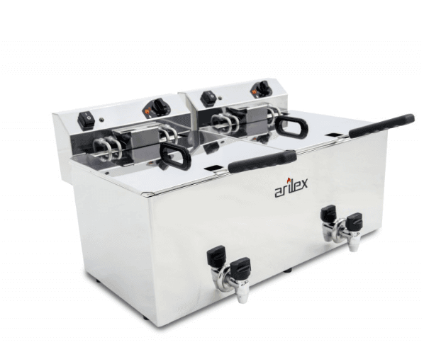 Fritadeira Elétrica Trifásica 12+12L c/Contator e Torneira 695x495x325