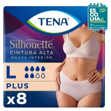 Tena Silhouette Cueca Cintura Alta Creme L 8 Unidades