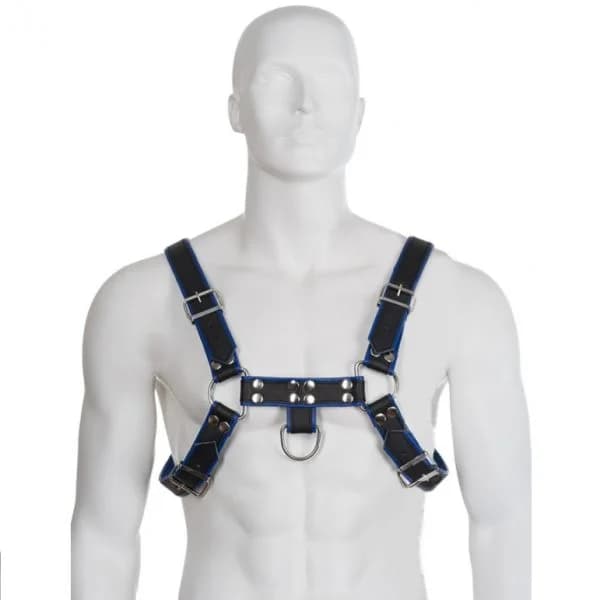 Leather Body Corpo de Couro Peito Buldogue Chicote de Couro Preto / Azul - D-211889
