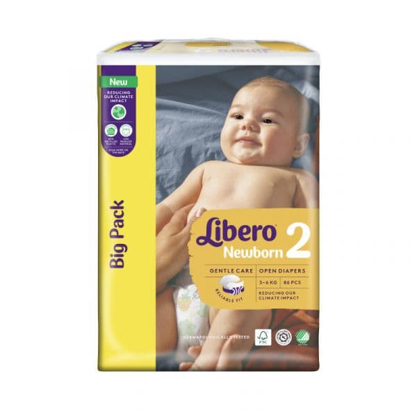 Fraldas Libero Newborn T2 (3-6Kg) 86Uni