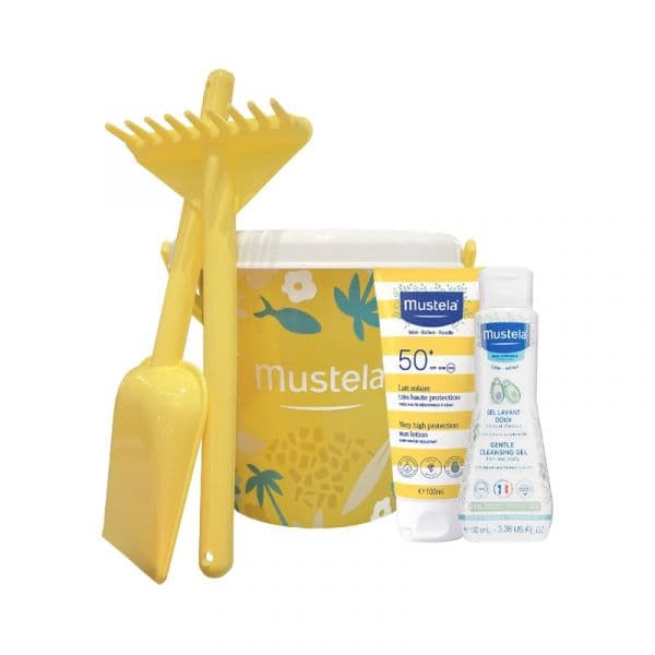 Protetor Solar Mustela Bebé Solar Leite SPF50+ 100ml + Gel Lavante 100ml + Balde