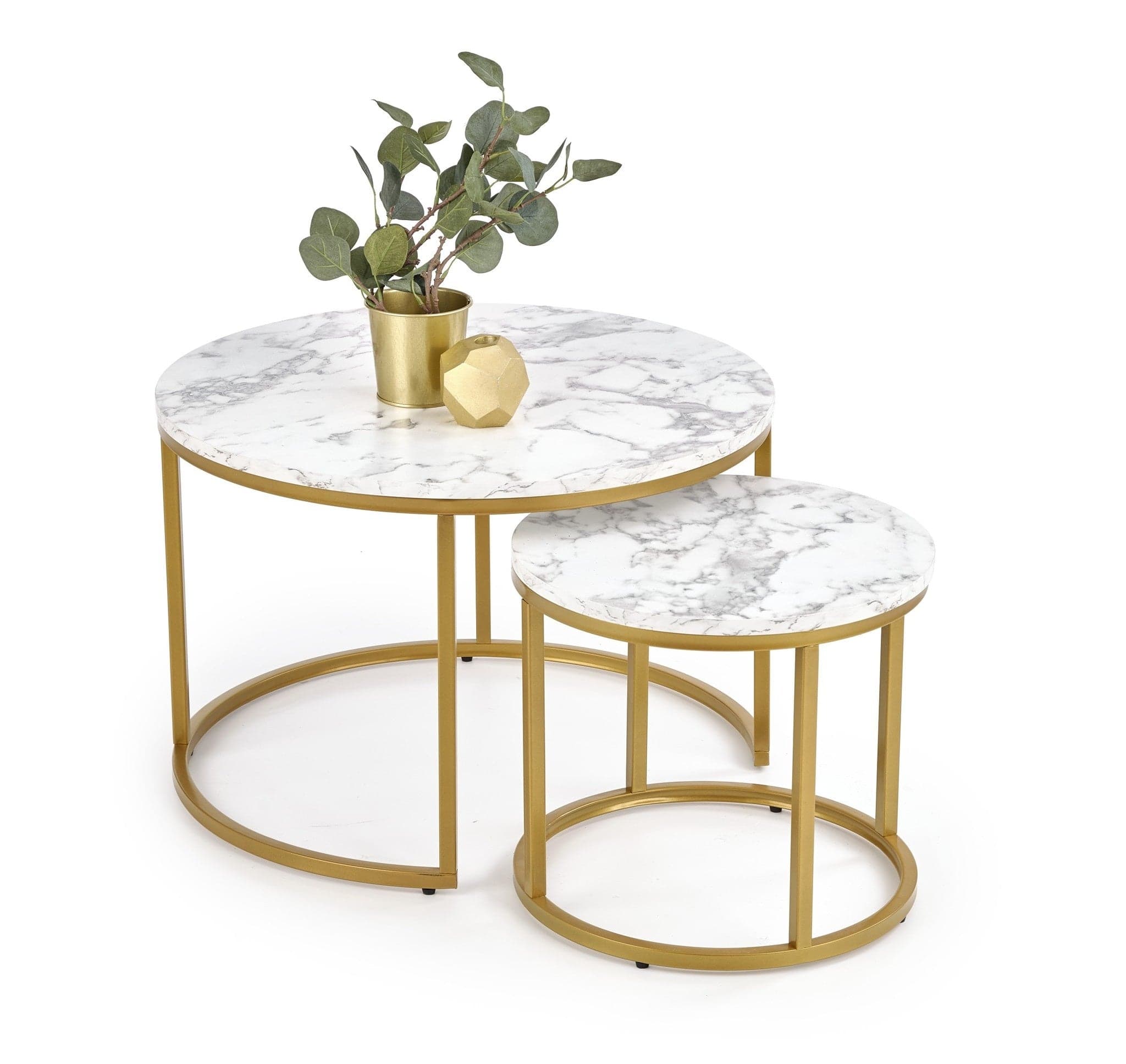 Mesa centro PAOLA redonda conjunto 2 efeito mármore dourado