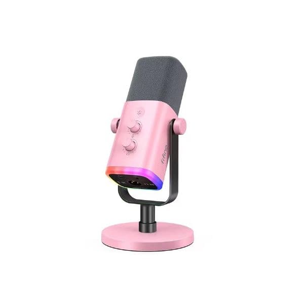 Fifine Microfone Dinâmico AM8W XLR/USB Rgb Com Conector Para Fone Rosa