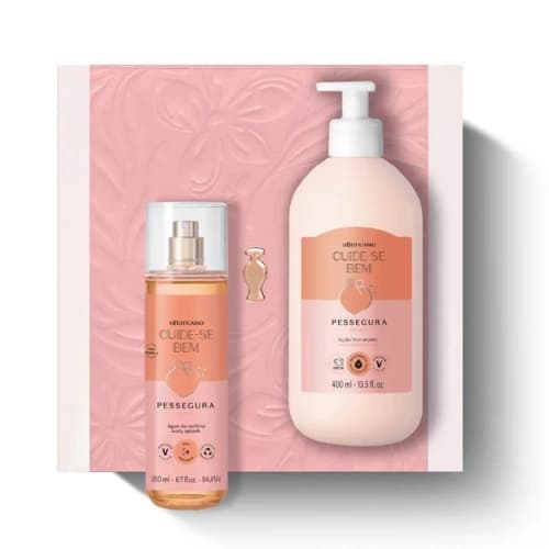 O Boticário Cuide-se Bem Pessegura Loção Hidratante Corporal 400ml + Body Splash Água de Colónia 200ml Coffret