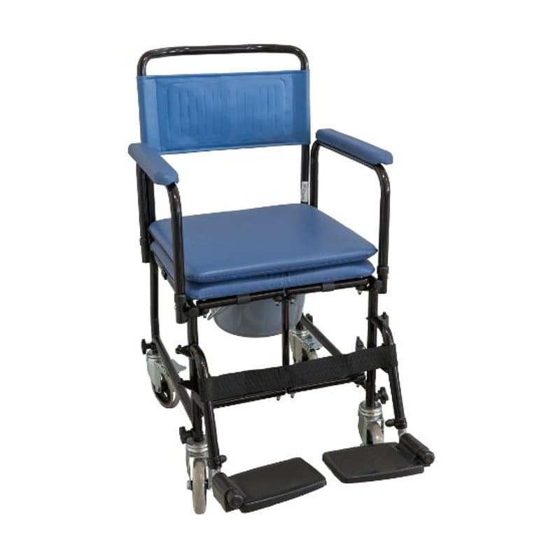 Cadeira sanitária desdobravel c/patins azul