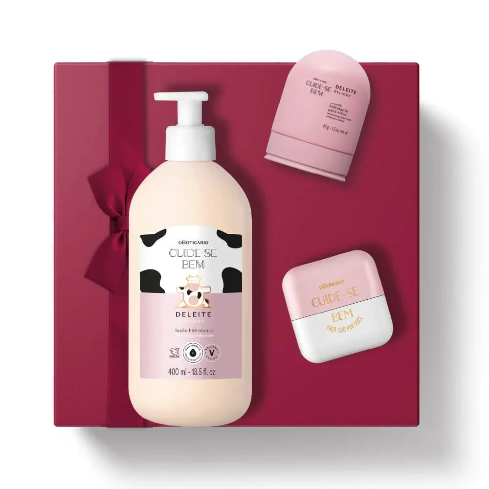 O Boticário Dia do Amor Cuide-se Bem Deleite Loção Hidratante Corporal 400ml + Creme Hidratante para Mãos 45g + Hidratante Labial Rosa Nude 6.2g Coffret