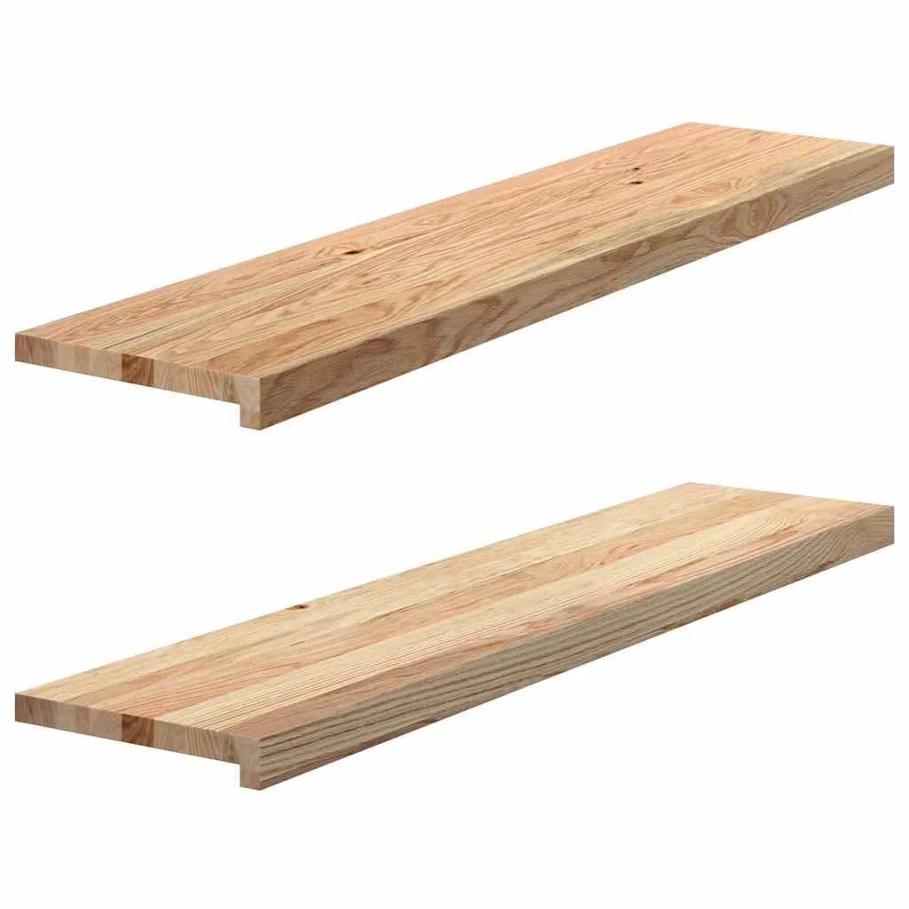 vidaXL Tapetes de escada 2 pcs 110x30x2cm carvalho maciço não tratado