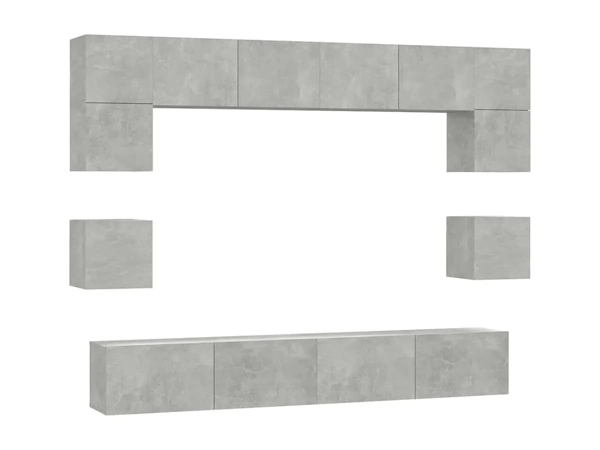 Conjunto de móveis armário buffet TV televisão sala de estar quarto sala de estar 8 peças madeira projetada cinza 02_0025250