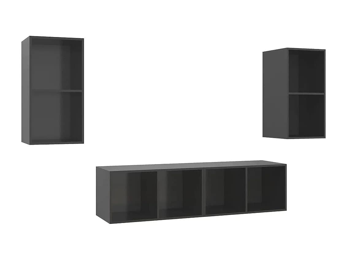 Móvel de TV multimídia para parede prateleira para TV aparador para TV sala de jantar sala de estar quarto 4 peças madeira engenheirada brilhante cinza 02_0029067