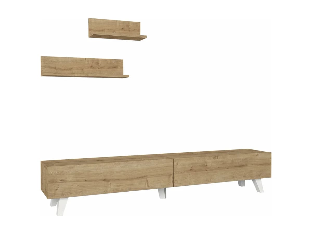 Móvel para TV com 2 prateleiras 180 x 31 x 33 cm efeito carvalho 03_0007888