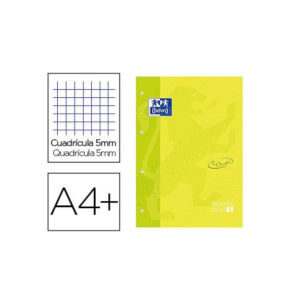 Oxford Recarga Color 1 Din a4+ 80 Folhas 90 Gr Quadricula 5 mm Capa Suave 4 Furos Lima Touch 5 Unidades Verde Lima