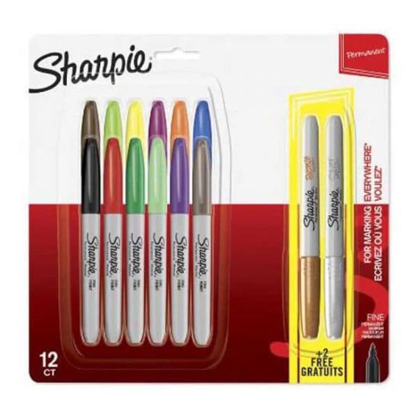 Sharpie Marcadores Permanentes Ponta Fina12 Cores + 2 Cores Metálicas