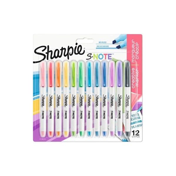 Sharpie Marcador Permanente S-Note Ponta Biselada 1.2-3.87mm Blister 12 Unidades Cores Sortidas Pastel