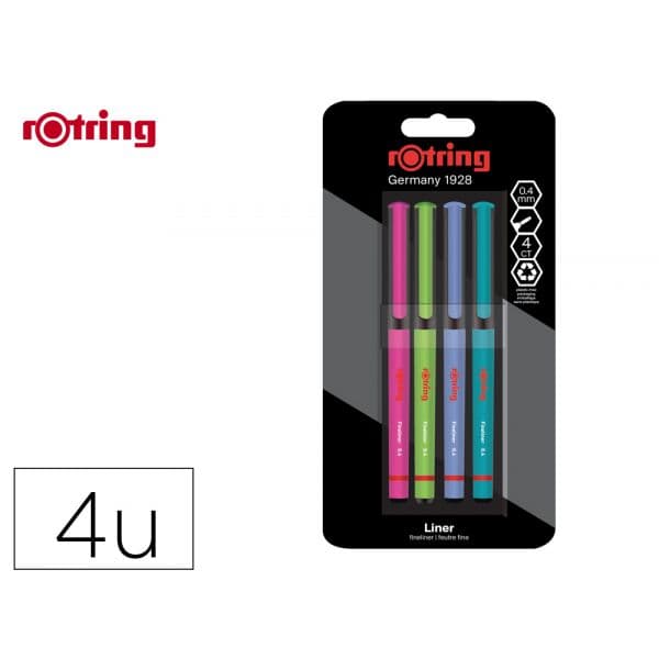 Rotring Marcadores Fineliner Ponta Metálica 0.4 mm Pack 4 Cores Sortidas